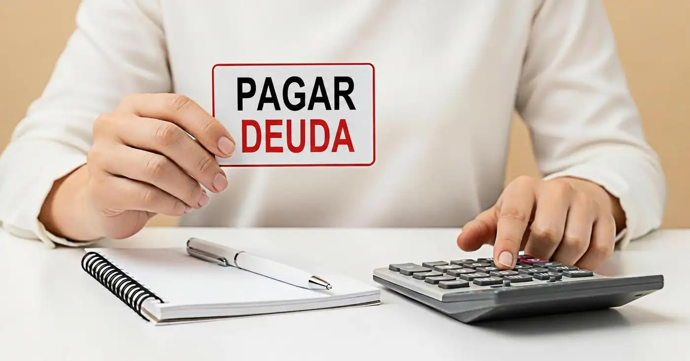 hombre con cartel en las manos con frase pagar deuda
