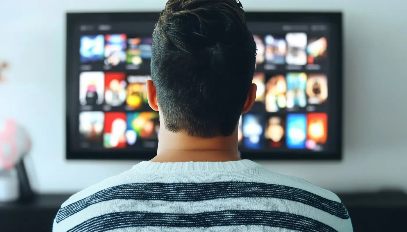 Jóven mirando plataforma de streaming como Netflix