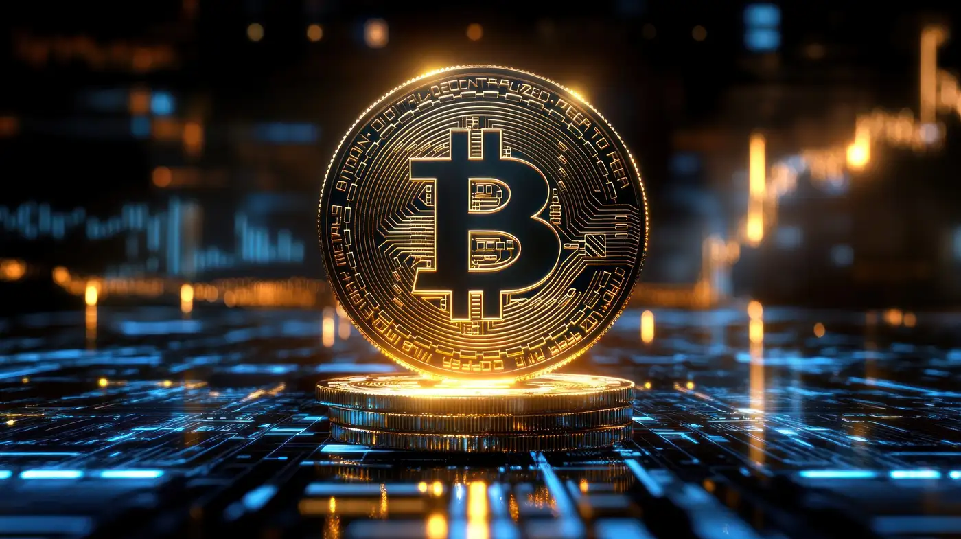 Moneda dorada de Bitcoin sobre gráfico financiero representando inversión en criptomonedas