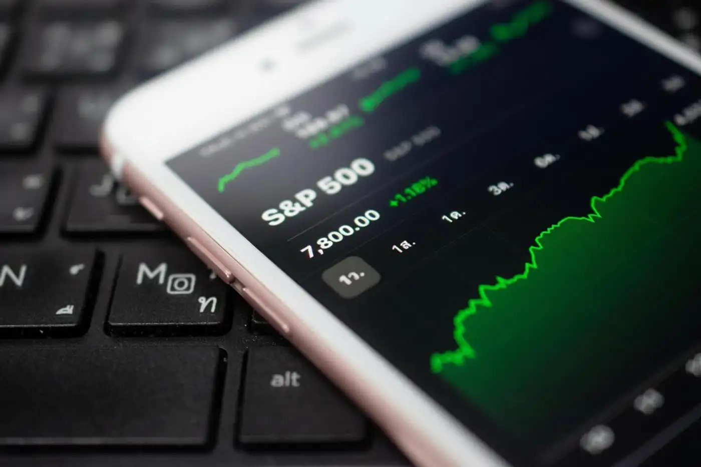 App de inversiones mostrando los movimientos de precios del S&P 500